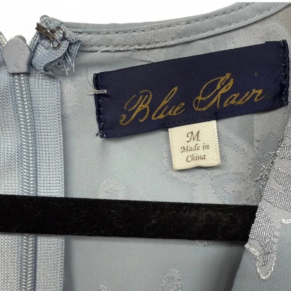 Blue Rain Floral Jacquard Long Sleeve Romper - Dusty Blue - Size Medium - Picture 4 of 10